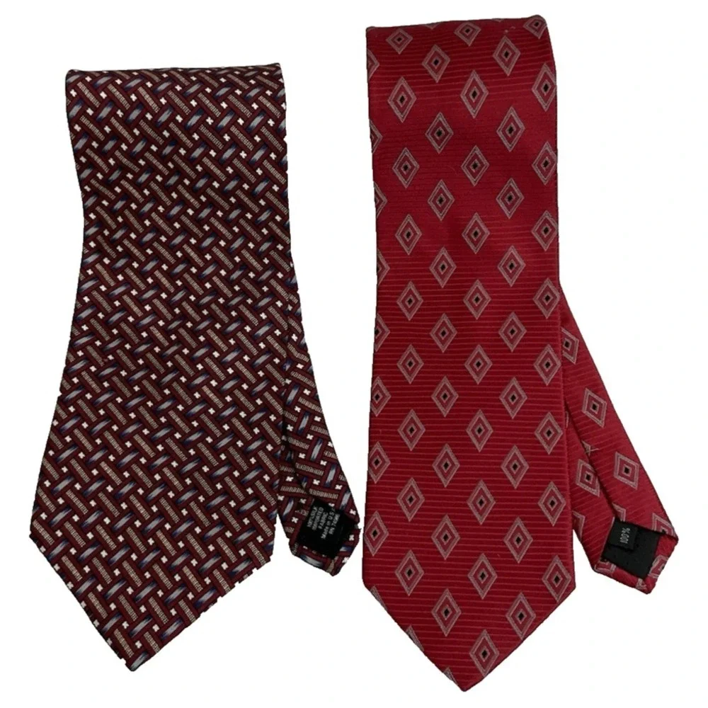 Vintage Mens Silk Tie Lot of 5 Burgundy Red Paisley Geometric Bill Blass 4